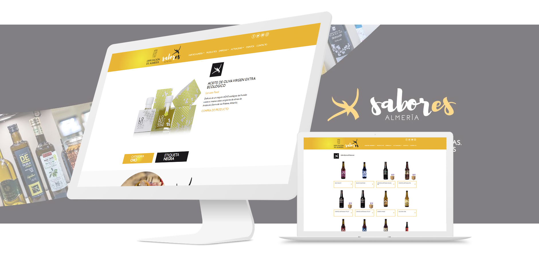 Muestra del diseño responsive de la web Sabores Almería en PC y portátil